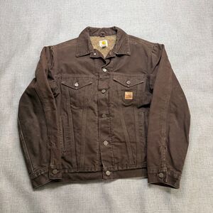 Vintage Carhartt Trucker Jacket Men's M Brown J233 DKB Workwear Sherpa Lined